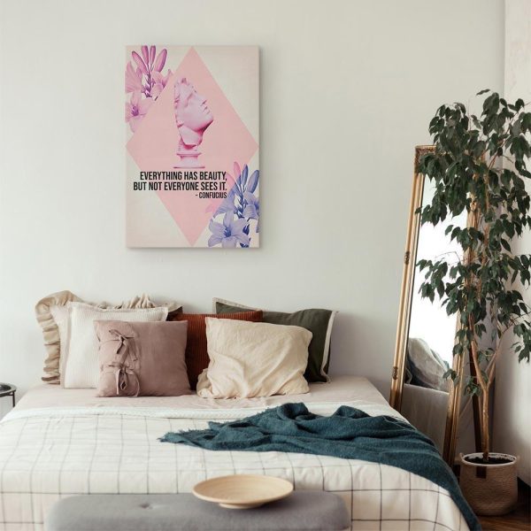 Tableau - Beauty in the Eyes - Inspirational Quote with Pink Bust and Flowers