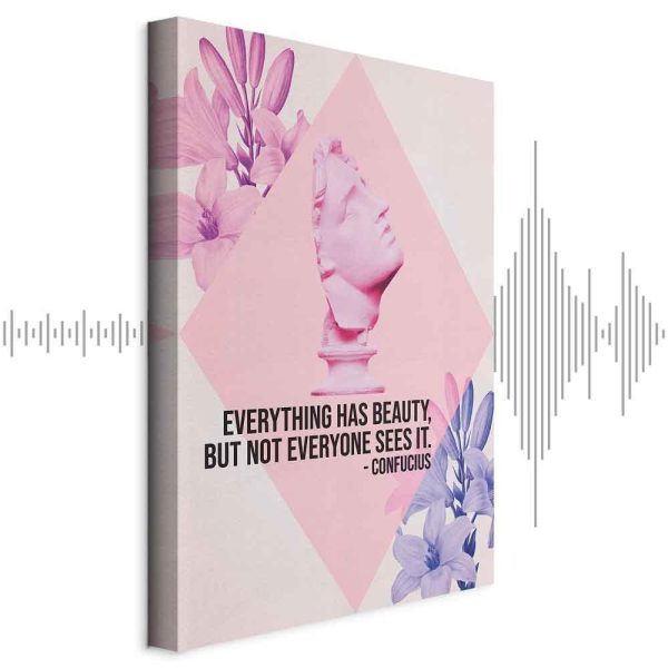 Tableau - Beauty in the Eyes - Inspirational Quote with Pink Bust and Flowers