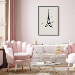 Tableau - Black Graphic Drawing of the Eiffel Tower on a Cream Background