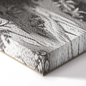 Tableau - Black and White Vintage Landscape Retro View of a Pond with a Boat