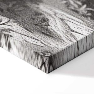 Tableau - Black and White Vintage Landscape Retro View of a Pond with a Boat