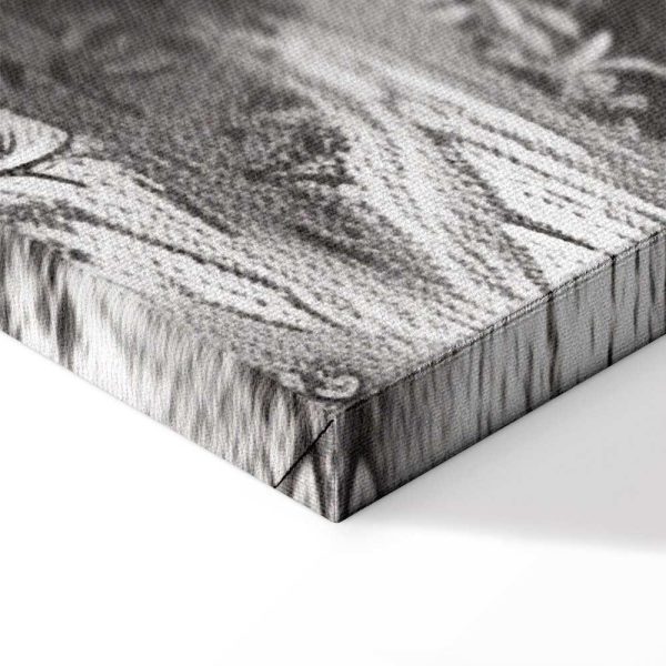 Tableau - Black and White Vintage Landscape Retro View of a Pond with a Boat