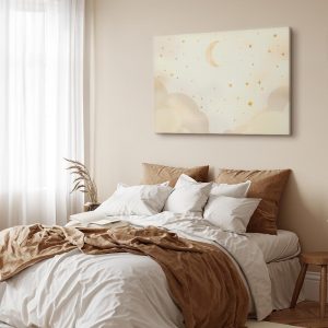 Tableau - Bright Night - Moon Accompanied by Many Stars on a Light Background