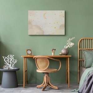 Tableau - Bright Night - Moon Accompanied by Many Stars on a Light Background