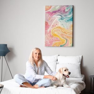 Tableau - Colorful Chaos - Dynamic Shapes in Shades of Pink Yellow and Blue