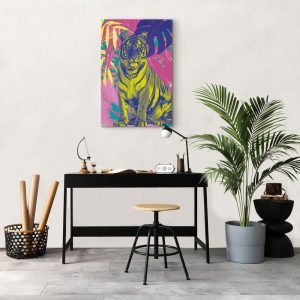 Tableau - Colorful Tiger - Intense Colors of a Tiger Surrounded by Tropical Plants