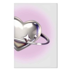 Tableau - Cosmic Heart - Silver Heart with a Ring on a Purple Background