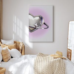 Tableau - Cosmic Heart - Silver Heart with a Ring on a Purple Background