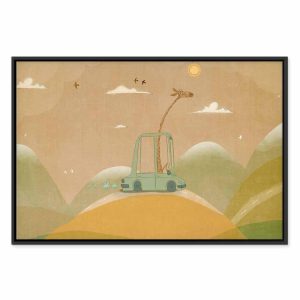 Tableau - Dreamy Traveler - A Cheerful Giraffe Driving a Car on a Sunny Day