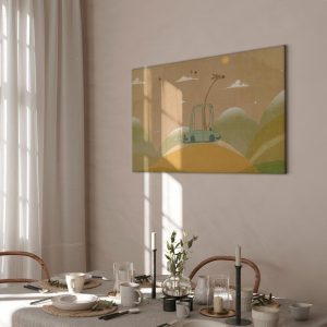 Tableau - Dreamy Traveler - A Cheerful Giraffe Driving a Car on a Sunny Day