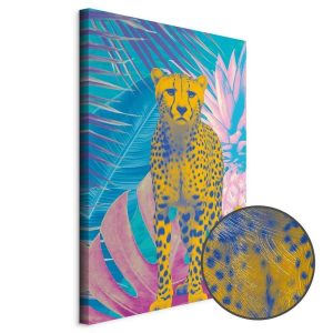 Tableau - Exotic Leopard - Colorful Portrait of a Cheetah Against Tropical Leaves