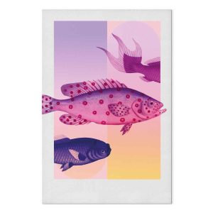 Tableau - Fish in Pastels - Stylized Fish Against Gradient Shapes