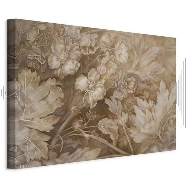 Tableau - Floral Ornaments Carved in Delicate Sepia and Brown Shades