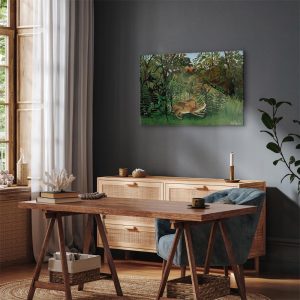 Tableau - Henri Rousseau – Le Lion ayant faim se jette sur l'Antilope