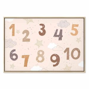 Tableau - Jumping Numbers - Numbers in a Subdued Beige-Brown Hue Among Snowflakes Stars and Clouds