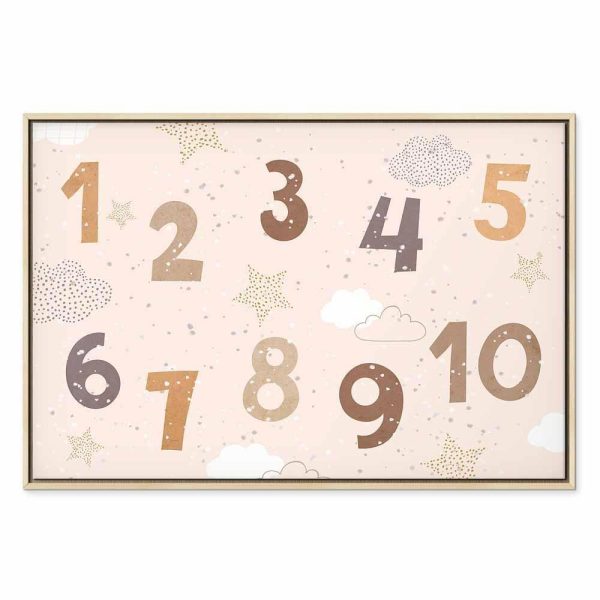 Tableau - Jumping Numbers - Numbers in a Subdued Beige-Brown Hue Among Snowflakes Stars and Clouds