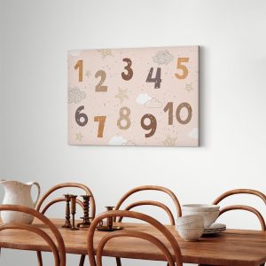 Tableau - Jumping Numbers - Numbers in a Subdued Beige-Brown Hue Among Snowflakes Stars and Clouds