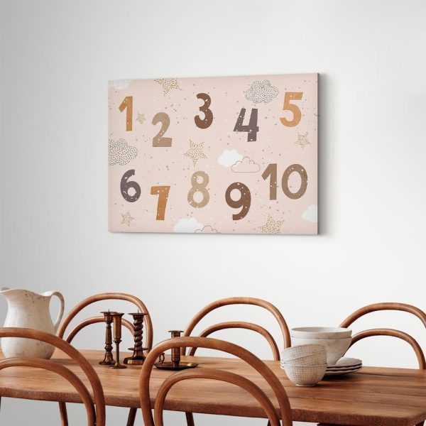 Tableau - Jumping Numbers - Numbers in a Subdued Beige-Brown Hue Among Snowflakes Stars and Clouds
