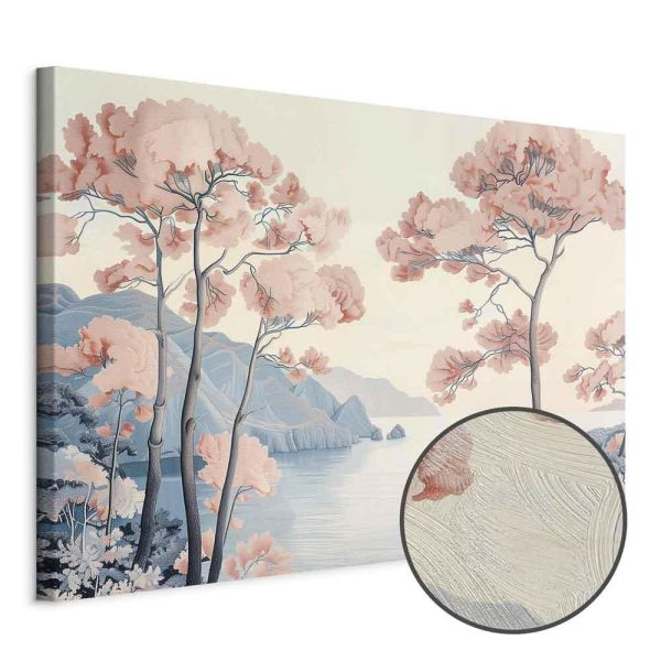 Tableau - Landscape with the Ocean Cliffs and Trees in Delicate Pink Shades
