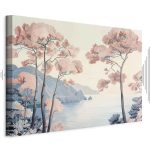 Tableau - Landscape with the Ocean Cliffs and Trees in Delicate Pink Shades
