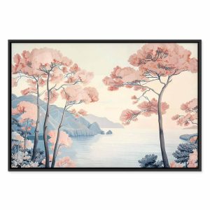 Tableau - Landscape with the Ocean Cliffs and Trees in Delicate Pink Shades