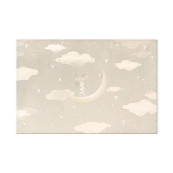 Tableau - Little Conqueror - A Mouse in Heart Pajamas on the Moon Among Clouds