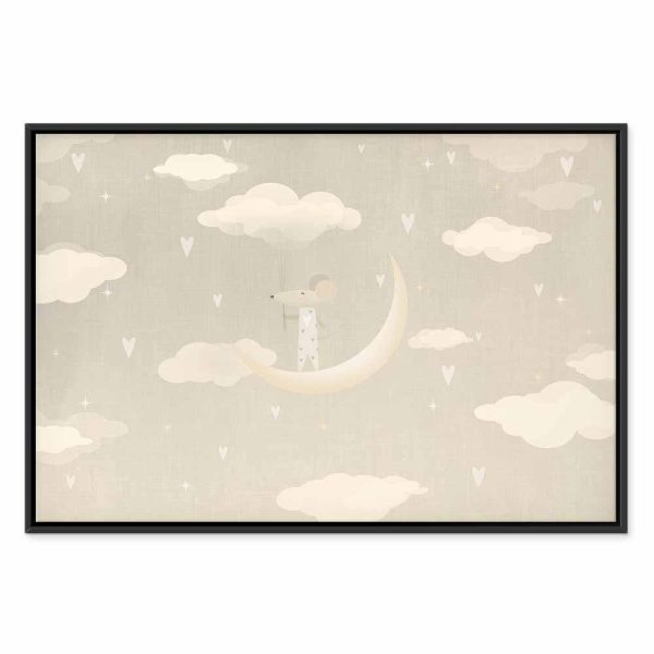 Tableau - Little Conqueror - A Mouse in Heart Pajamas on the Moon Among Clouds