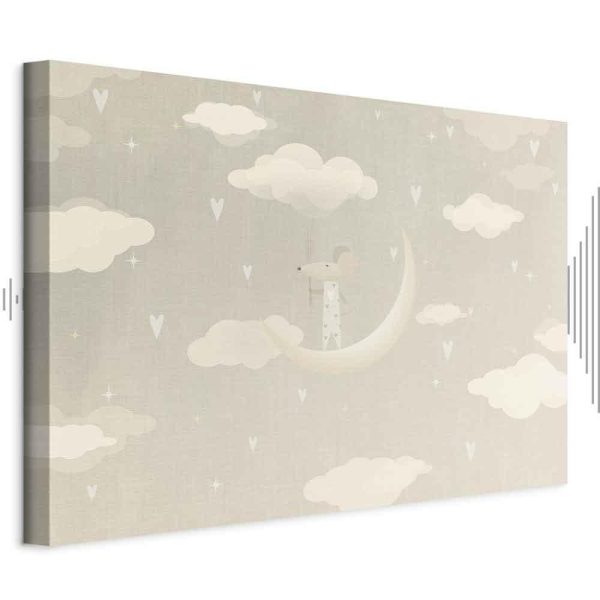 Tableau - Little Conqueror - A Mouse in Heart Pajamas on the Moon Among Clouds