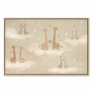 Tableau - Love - Colorful Giraffes Floating on Clouds Among Hearts and Stars