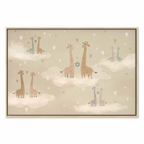 Tableau - Love - Colorful Giraffes Floating on Clouds Among Hearts and Stars