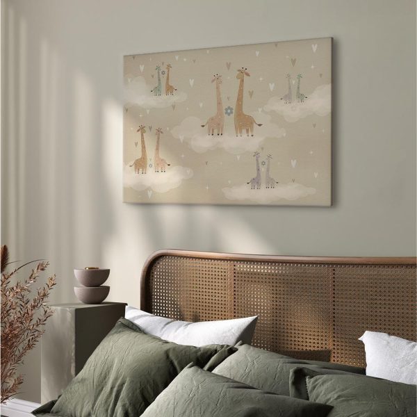 Tableau - Love - Colorful Giraffes Floating on Clouds Among Hearts and Stars