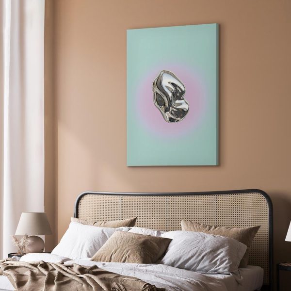 Tableau - Metallic Form - Abstract Sculpture on a Mint Background with a Purple Halo