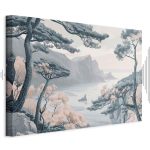 Tableau - Mountainous Coast with Trees and Rocks in Light Pastel Blues