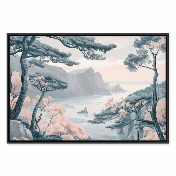 Tableau - Mountainous Coast with Trees and Rocks in Light Pastel Blues
