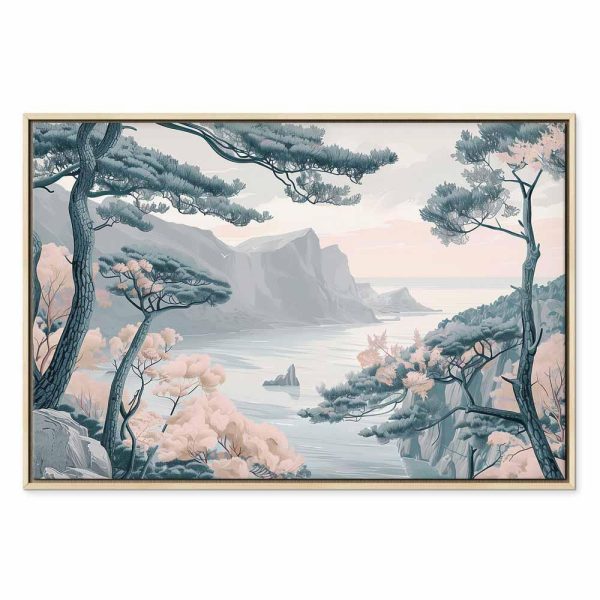 Tableau - Mountainous Coast with Trees and Rocks in Light Pastel Blues