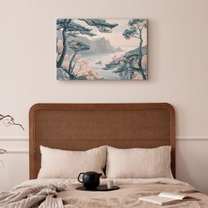 Tableau - Mountainous Coast with Trees and Rocks in Light Pastel Blues