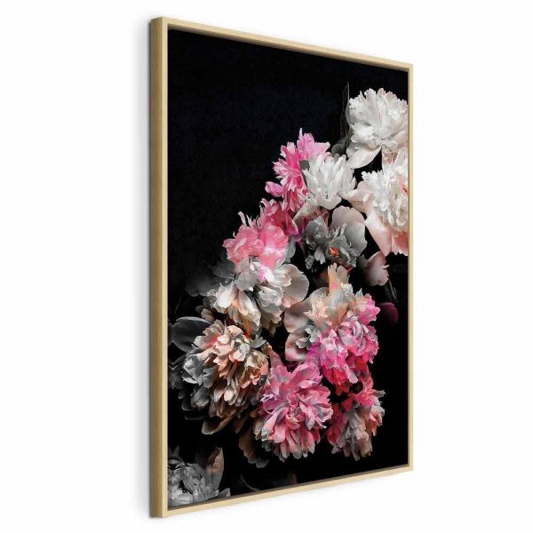 Tableau - Peony Charm (1-part) - Colorful Bouquet on Black Background