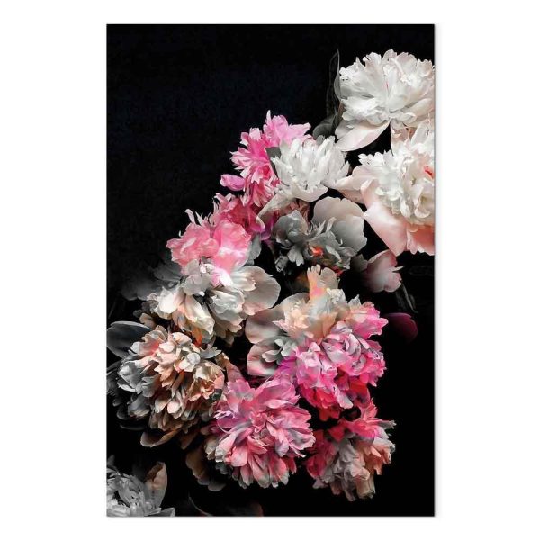 Tableau - Peony Charm (1-part) - Colorful Bouquet on Black Background