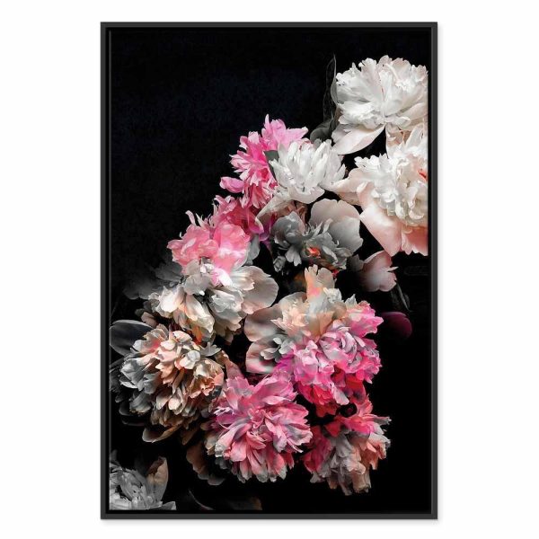 Tableau - Peony Charm (1-part) - Colorful Bouquet on Black Background