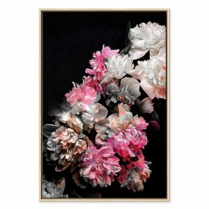Tableau - Peony Charm (1-part) - Colorful Bouquet on Black Background