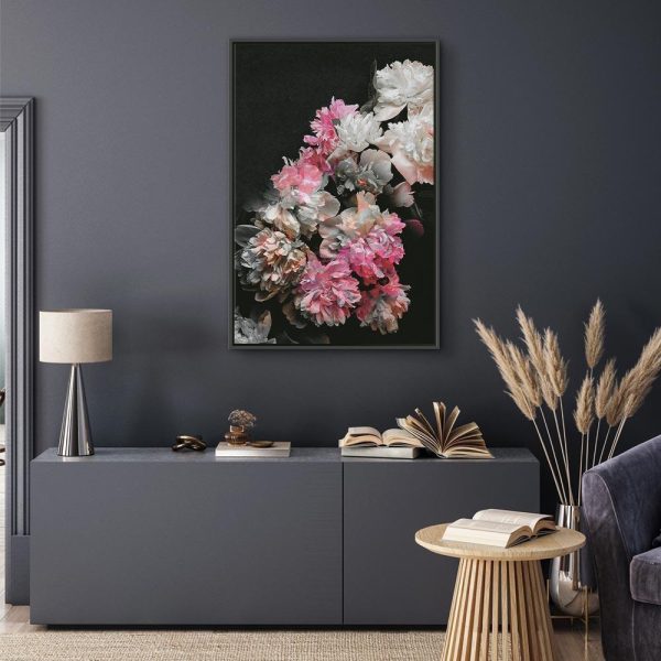 Tableau - Peony Charm (1-part) - Colorful Bouquet on Black Background