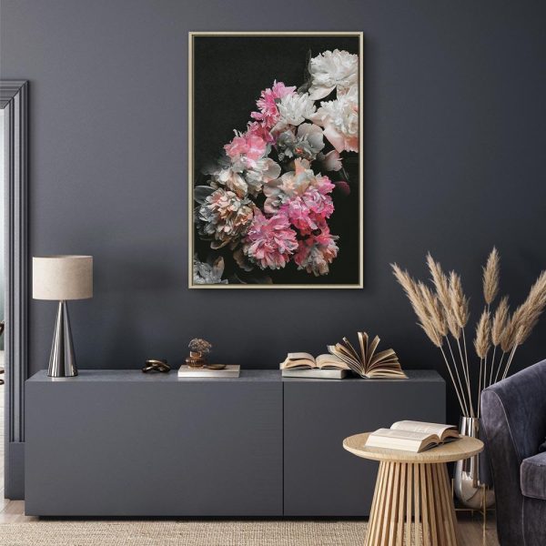Tableau - Peony Charm (1-part) - Colorful Bouquet on Black Background