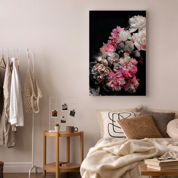 Tableau - Peony Charm (1-part) - Colorful Bouquet on Black Background