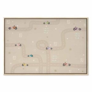 Tableau - Race - Colorful Cars on a Road on a Beige Background with Inscriptions
