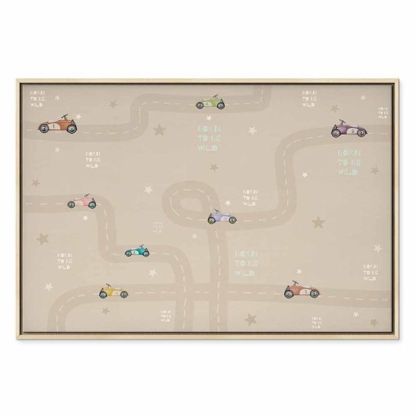 Tableau - Race - Colorful Cars on a Road on a Beige Background with Inscriptions
