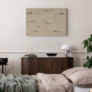 Tableau - Race - Colorful Cars on a Road on a Beige Background with Inscriptions