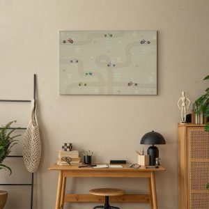 Tableau - Race - Colorful Cars on a Road on a Beige Background with Inscriptions