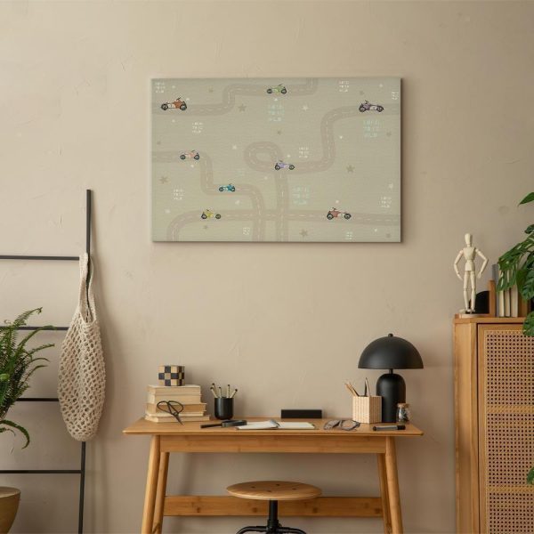 Tableau - Race - Colorful Cars on a Road on a Beige Background with Inscriptions