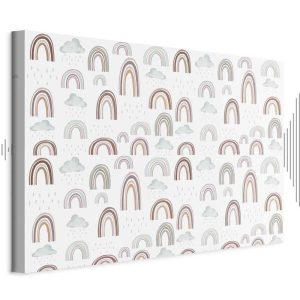 Tableau - Rainbows After the Storm - Rainbows of Various Sizes in Pastel Hues Among Rain Clouds in a Gray-Blue Shade