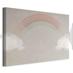 Tableau - Rainy June - Colorful Rainbow Emerging from Clouds on a Bright Background